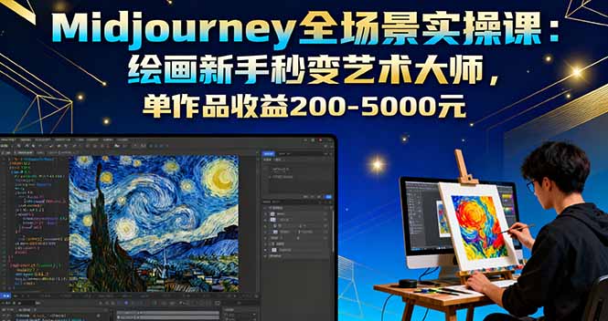 Midjourney全场景实操课：绘画新手秒变艺术大师，单作品收益200-5000元-保成圈-山云人力,分享创业咨询_最新网络项目资源