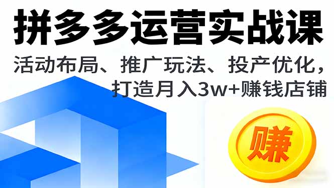 拼多多运营实战课，活动布局、推广玩法、投产优化，打造月入3w+赚钱店铺-保成圈-山云人力,分享创业咨询_最新网络项目资源