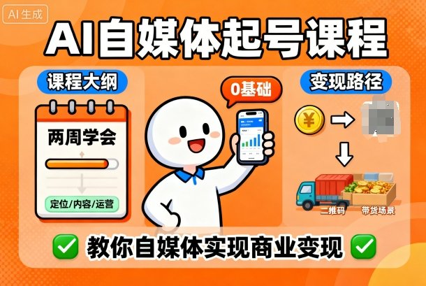 AI自媒体起号课程，0基础小白两周学会，教你自媒体实现商业变现-保成圈-山云人力,分享创业咨询_最新网络项目资源