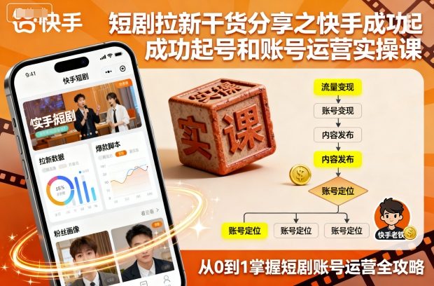 短剧拉新干货分享之快手成功起号和账号运营实操课-保成圈-山云人力,分享创业咨询_最新网络项目资源