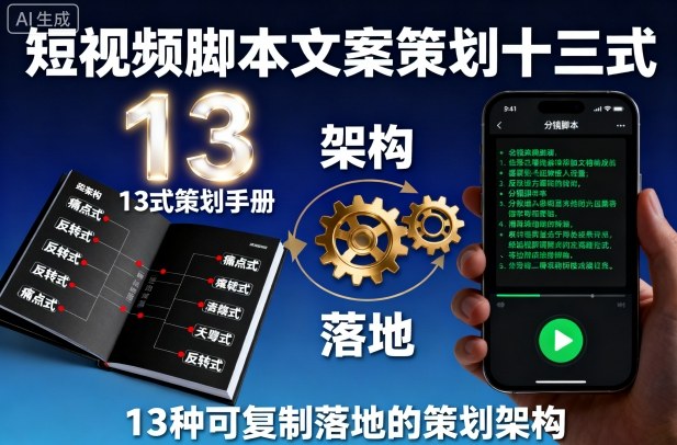 短视频脚本文案策划十三式，13种可复制落地的策划架构-保成圈-山云人力,分享创业咨询_最新网络项目资源