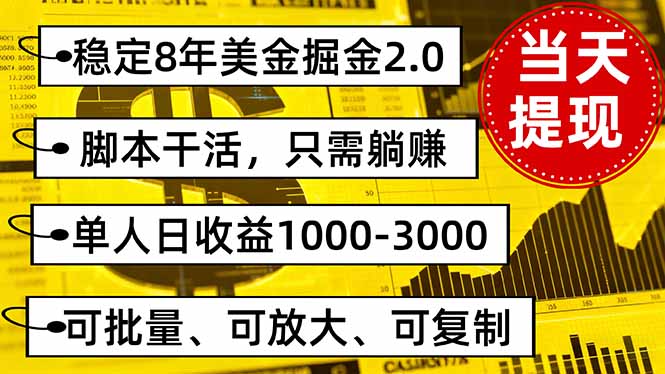稳定8年美金掘金2.0脚本干活，只需躺赚。单人日收益1000-3000可批量、…-保成圈-山云人力,分享创业咨询_最新网络项目资源