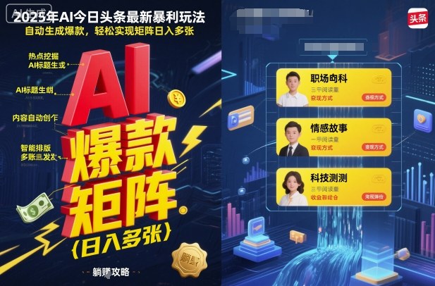 2025年AI今日头条最新暴利玩法，自动生成爆款，轻松实现矩阵日入多张-保成圈-山云人力,分享创业咨询_最新网络项目资源