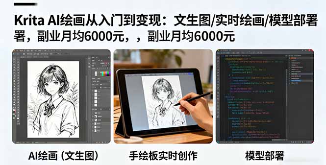 Krita AI绘画从入门到变现：文生图/实时绘画/模型部署，副业月均6000元-保成圈-山云人力,分享创业咨询_最新网络项目资源