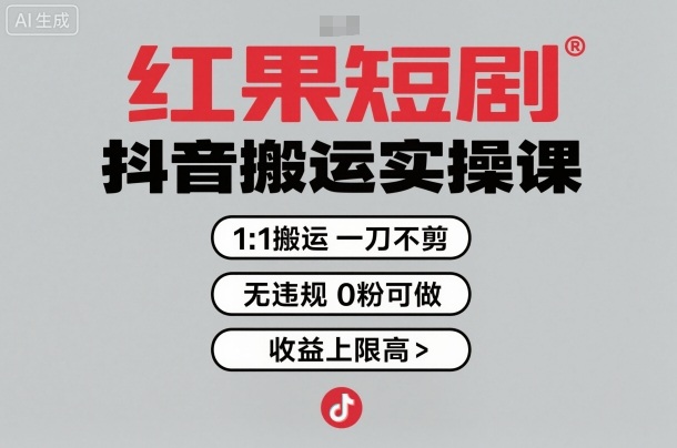 红果短剧拉新之抖音搬运实操课，1：1搬运，一刀不剪，无违规，0粉可做，收益上限高-保成圈-山云人力,分享创业咨询_最新网络项目资源