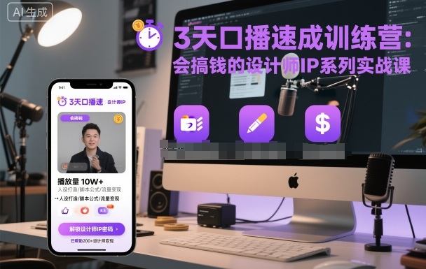 3天口播速成训练营，会搞钱的设计师IP系列实战课-保成圈-山云人力,分享创业咨询_最新网络项目资源