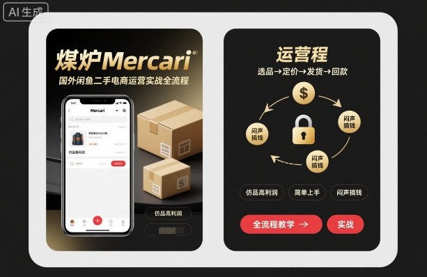 煤炉Mercari国外闲鱼二手电商运营实战全流程，仿品高利润，简单上手，闷声搞钱-保成圈-山云人力,分享创业咨询_最新网络项目资源