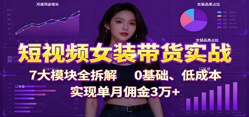 短视频女装带货实战：7大模块全拆解，0基础、低成本，实现单月佣金3万+-保成圈-山云人力,分享创业咨询_最新网络项目资源