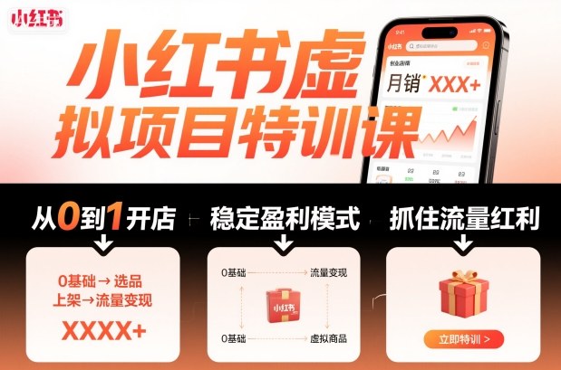 小红书虚拟项目特训课，帮你从0到1打造稳定盈利的店铺，抓住流量红利(更新9月)-保成圈-山云人力,分享创业咨询_最新网络项目资源