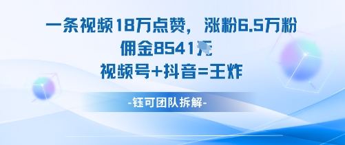 一条视频18W点赞，涨粉6.5W粉佣金8541米，视频号+抖音=王炸-保成圈-山云人力,分享创业咨询_最新网络项目资源