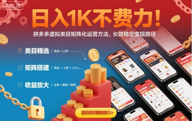 日入1K不费力！拼多多虚拟类目矩阵化运营方法，长效稳定变现路径-保成圈-山云人力,分享创业咨询_最新网络项目资源