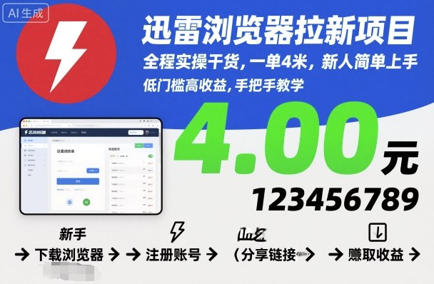 迅雷浏览器拉新项目，全程实操干货，一单4米，新人简单上手-保成圈-山云人力,分享创业咨询_最新网络项目资源