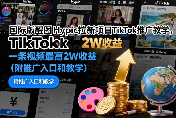 国际版醒图Hypic拉新项目TikTok推广教学，一条视频最高2W收益(附推广入口和教学)-保成圈-山云人力,分享创业咨询_最新网络项目资源