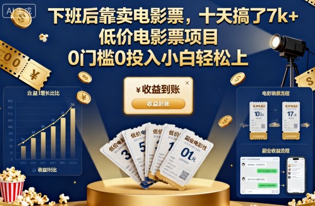 下班后靠卖电影票，十天搞了7k+，低价电影票项目，0门槛0投入小白轻松上手【揭秘】-保成圈-山云人力,分享创业咨询_最新网络项目资源