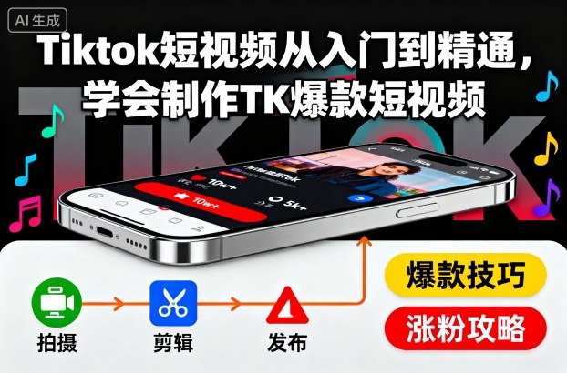Tiktok短视频从入门到精通，学会制作TK爆款短视频-保成圈-山云人力,分享创业咨询_最新网络项目资源