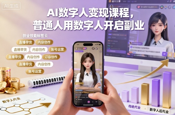 AI数字人变现课程，普通人用数字人开启副业-保成圈-山云人力,分享创业咨询_最新网络项目资源