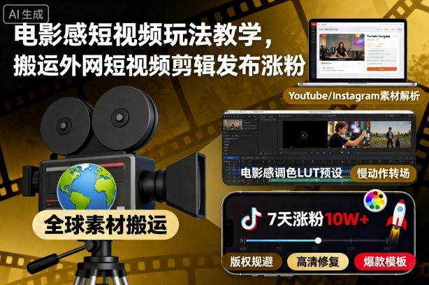 电影感短视频玩法教学，搬运外网短视频剪辑发布涨粉-保成圈-山云人力,分享创业咨询_最新网络项目资源