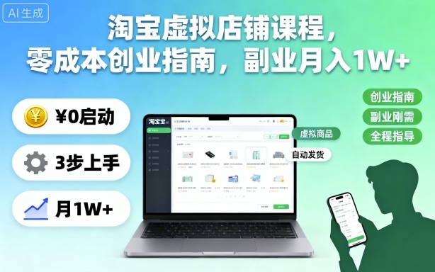 淘宝虚拟店铺课程，零成本创业指南，副业月入1W+-保成圈-山云人力,分享创业咨询_最新网络项目资源