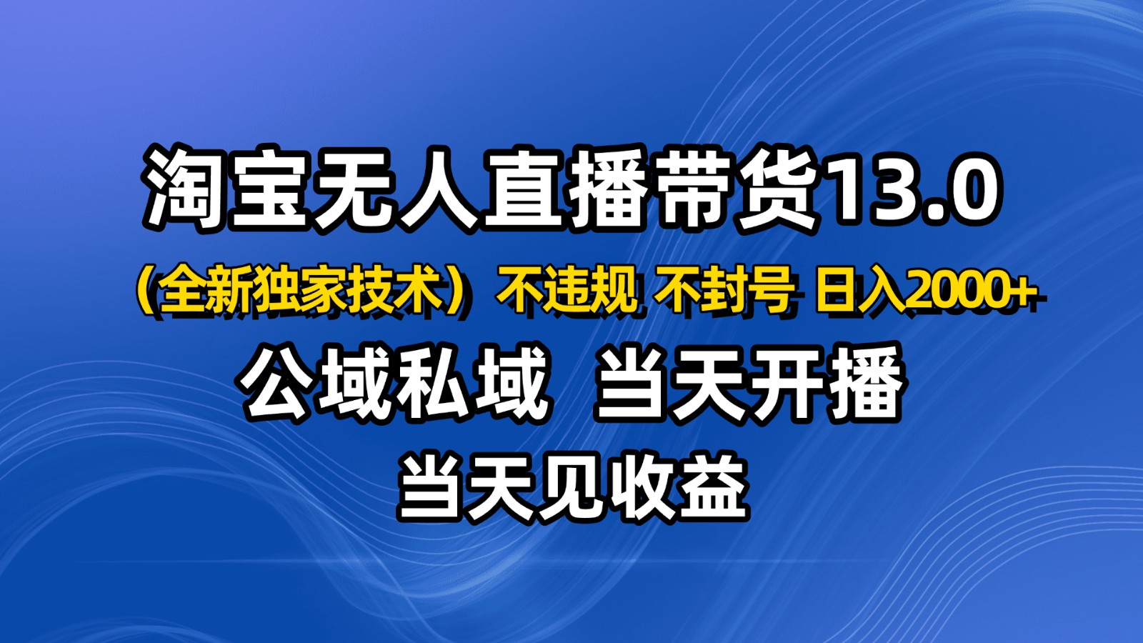 淘宝无人直播13.0，公域私域技术，不封号，不违规 布局下半年旺季赛道，日入2000+-保成圈-山云人力,分享创业咨询_最新网络项目资源