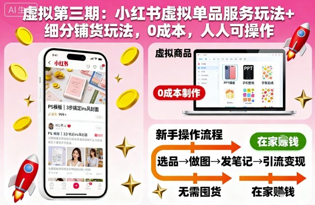 虚拟第三期：小红书虚拟单品服务玩法+细分铺货玩法，0成本，人人可操作(更新)-保成圈-山云人力,分享创业咨询_最新网络项目资源