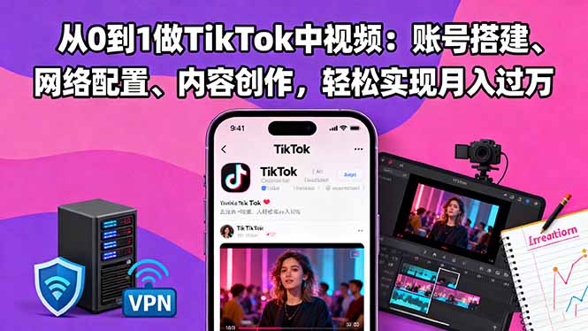从0到1做TikTok中视频：账号搭建、网络配置、内容创作，轻松实现月入过万-保成圈-山云人力,分享创业咨询_最新网络项目资源