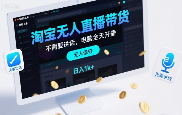 淘宝无人直播带货，不需要出镜，不需要讲话，电脑全天开播，轻松上手，日入1k+【揭秘】-保成圈-山云人力,分享创业咨询_最新网络项目资源