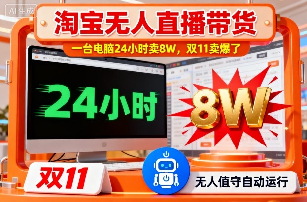 淘宝无人直播带货，一台电脑214小时卖8W，双11卖爆了【揭秘】-保成圈-山云人力,分享创业咨询_最新网络项目资源