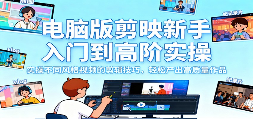 电脑版剪映新手入门到高阶实操，实操不同风格视频的剪辑技巧，轻松产出高质量作品-保成圈-山云人力,分享创业咨询_最新网络项目资源