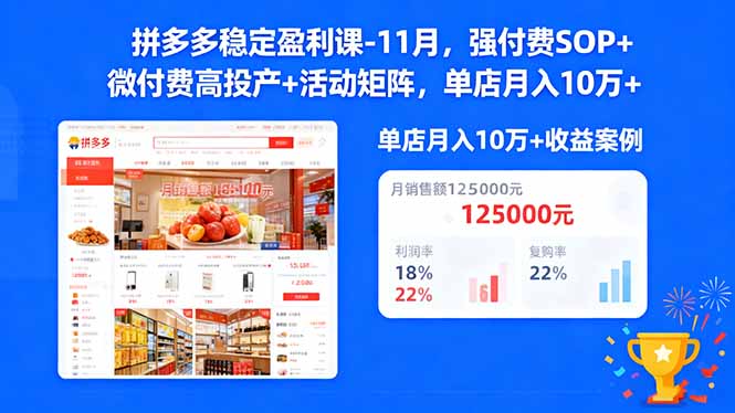 拼多多稳定盈利课-11月，强付费SOP+微付费高投产+活动矩阵，单店月入10w+-保成圈-山云人力,分享创业咨询_最新网络项目资源