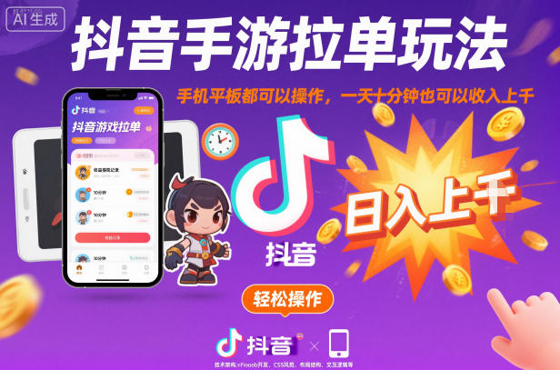 抖音手游拉单玩法，手机平板都可以操作，一天十分钟也可以收入上K【揭秘】-保成圈-山云人力,分享创业咨询_最新网络项目资源