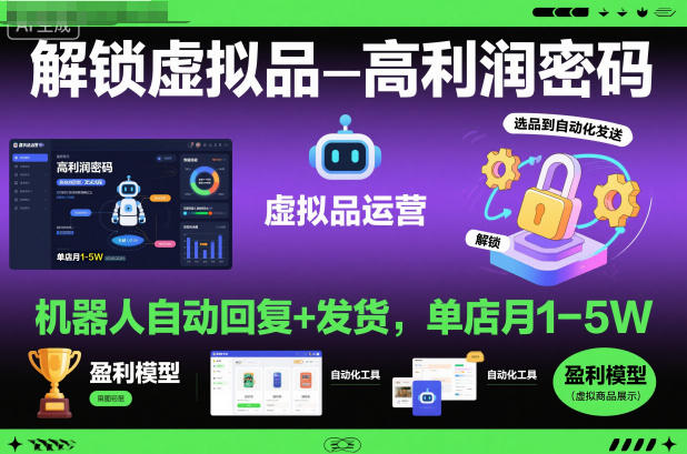 解锁虚拟品高利润密码：机器人自动回复+发货，单店月1-5W【揭秘】-保成圈-山云人力,分享创业咨询_最新网络项目资源