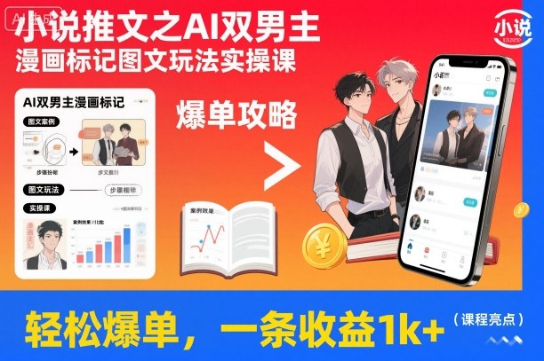小说推文之AI双男主漫画标记图文玩法实操课，轻松爆单，一条收益1k+-保成圈-山云人力,分享创业咨询_最新网络项目资源