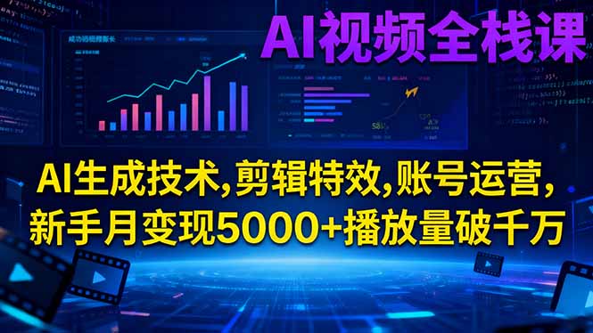AI视频全栈课:AI生成技术,剪辑特效,账号运营,新手月变现5000+播放量破千万-保成圈-山云人力,分享创业咨询_最新网络项目资源