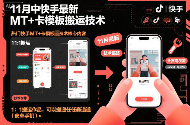 11月中快手最新MT+卡模板搬运技术，1：1搬运作品，可以搬运任何赛道(安卓手机)-保成圈-山云人力,分享创业咨询_最新网络项目资源