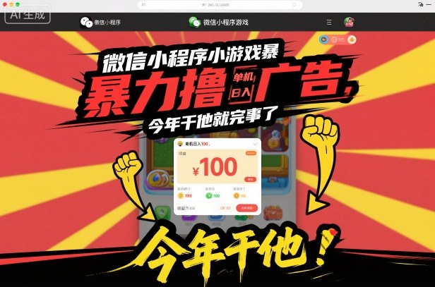 微信小程序小游戏暴力撸广告，单机日入100，今年干他就完事了-保成圈-山云人力,分享创业咨询_最新网络项目资源