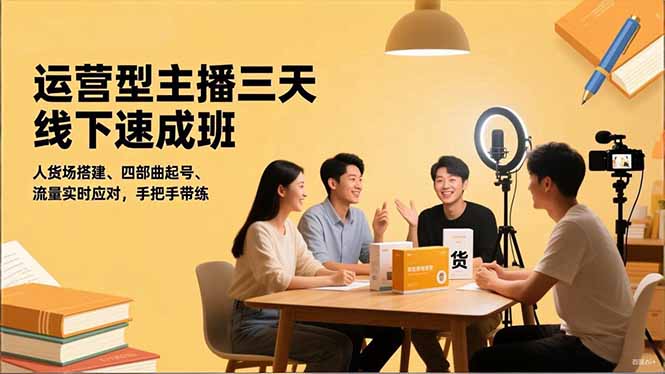 运营型主播三天线下班，人货场搭建,四部曲起号,流量实时应对，手把手带练-保成圈-山云人力,分享创业咨询_最新网络项目资源