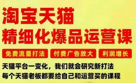 淘宝天猫精细化爆品运营课，免费流量打法-付费广告放大-利润增长-三大核心痛点，一次全部解决-保成圈-山云人力,分享创业咨询_最新网络项目资源