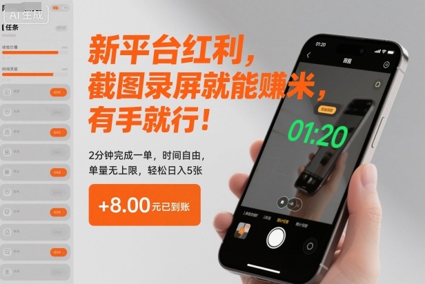新平台红利，截图录屏就能賺米，有手就行！2分钟完成一单，时间自由，单量无上限，轻松日入5张【揭秘】-保成圈-山云人力,分享创业咨询_最新网络项目资源