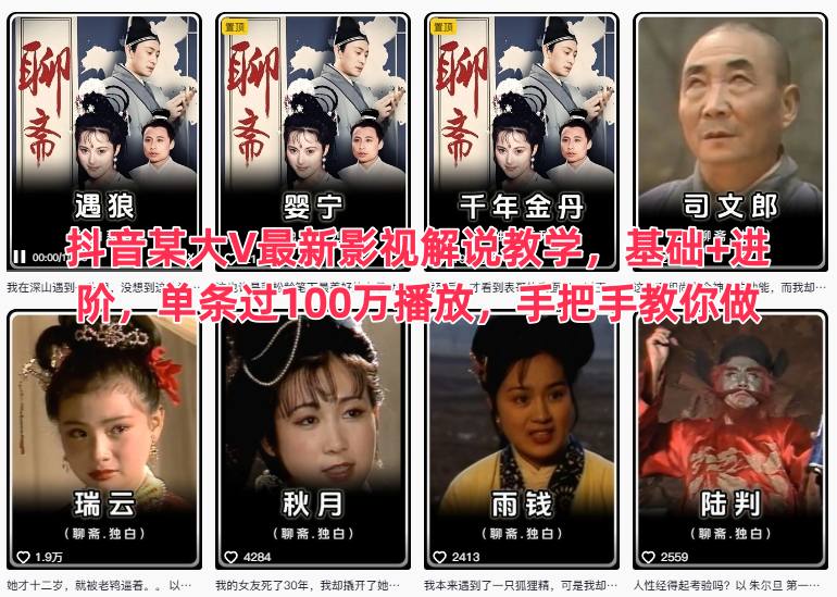 抖音某大V最新影视解说教学，基础+进阶，单条过100万播放，手把手教你做-保成圈-山云人力,分享创业咨询_最新网络项目资源