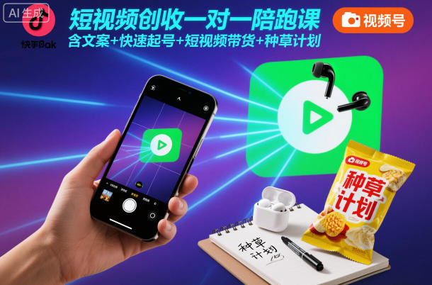 短视频创收一对一陪跑课，含文案+快速起号+短视频带货+种草计划-保成圈-山云人力,分享创业咨询_最新网络项目资源