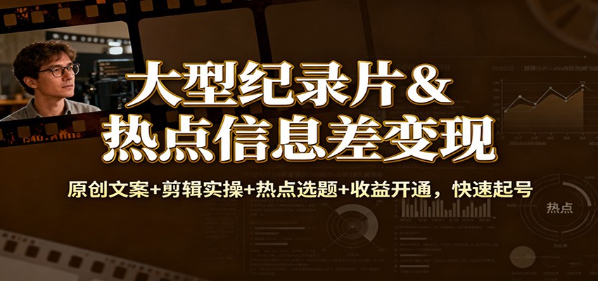 大型纪录片&热点信息差变现：原创文案+剪辑实操+热点选题+收益开通，快速起号-保成圈-山云人力,分享创业咨询_最新网络项目资源