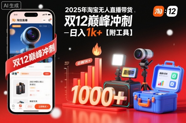 2025年淘宝无人直播带货，冲刺双12，日入1k+【附工具】【揭秘】-保成圈-山云人力,分享创业咨询_最新网络项目资源