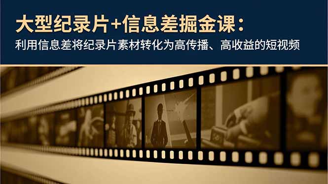 大型纪录片+信息差掘金课：利用信息差将纪录片素材转化为高传播、高收益的短视频-保成圈-山云人力,分享创业咨询_最新网络项目资源