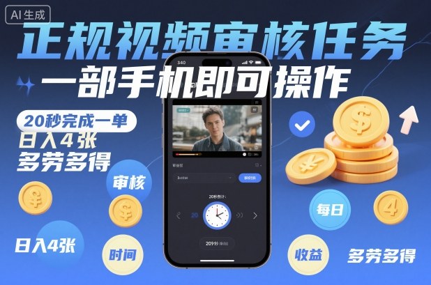 正规视频审核任务，一部手机即可操作，20秒完成一单，日入4张，多劳多得【揭秘】-保成圈-山云人力,分享创业咨询_最新网络项目资源