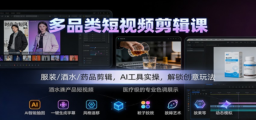 多品类短视频剪辑课：服装/酒水/药品剪辑，AI工具实操，解锁创意玩法-保成圈-山云人力,分享创业咨询_最新网络项目资源