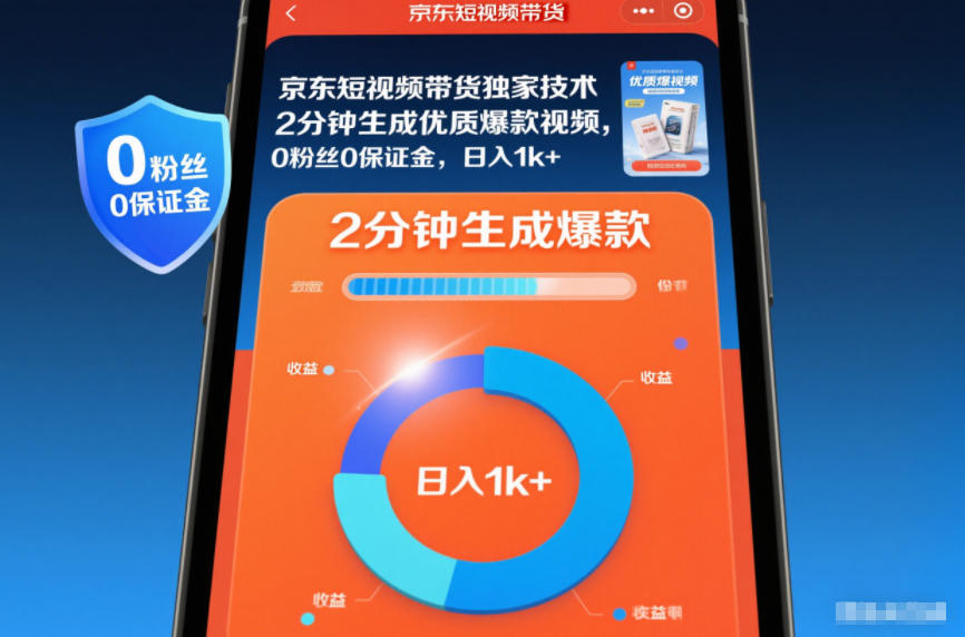京东短视频带货独家技术，2分钟生成一条优质爆款视频，0粉丝0保证金，日入1k+【揭秘】-保成圈-山云人力,分享创业咨询_最新网络项目资源