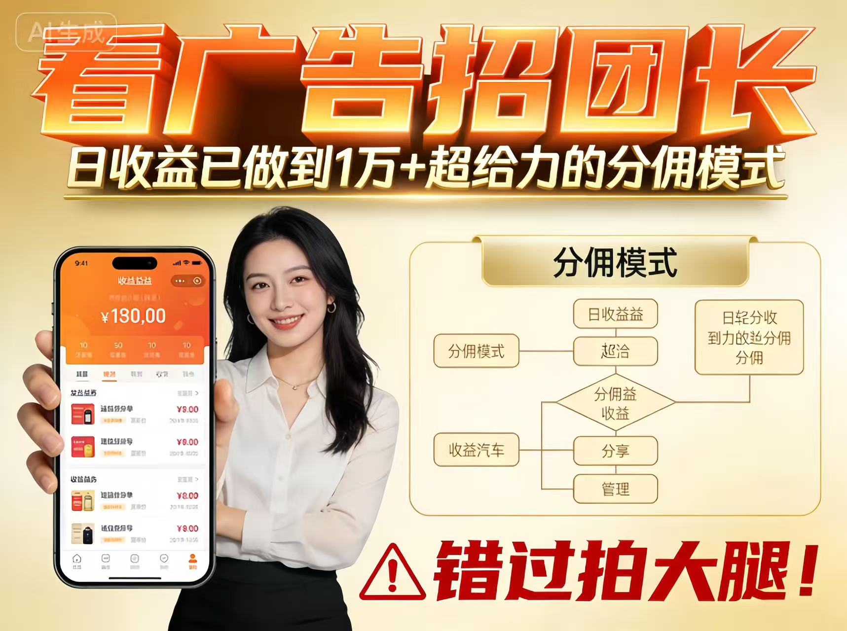 看广告招团长，团队收益已做到日入1万，分佣模式超给力，错过拍大腿-保成圈-山云人力,分享创业咨询_最新网络项目资源