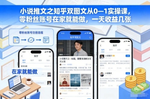 小说推文之知乎双图文从0—1实操课，零粉丝账号在家就能做，一天收益几张-保成圈-山云人力,分享创业咨询_最新网络项目资源