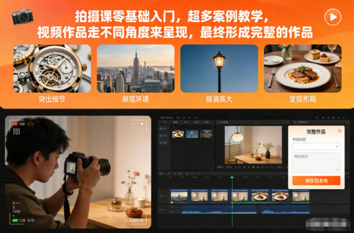 拍摄课零基础入门，超多案例教学，视频作品走不同角度来呈现，最终形成完整的作品-保成圈-山云人力,分享创业咨询_最新网络项目资源