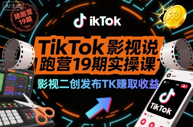 TikTok影视解说陪跑营19期实操课，影视二创发布TK賺取收益，万播收益50美金(更新)-保成圈-山云人力,分享创业咨询_最新网络项目资源